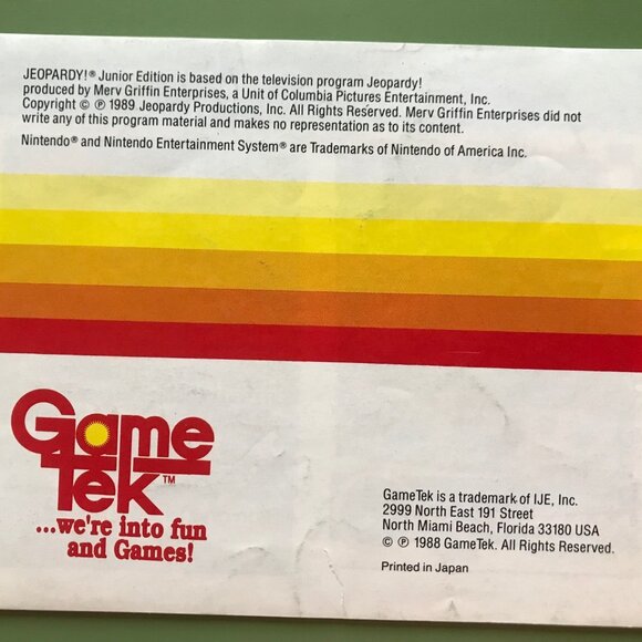 Nintendo (NES)– Jeopardy Junior Edition Game - Picture 9 of 11